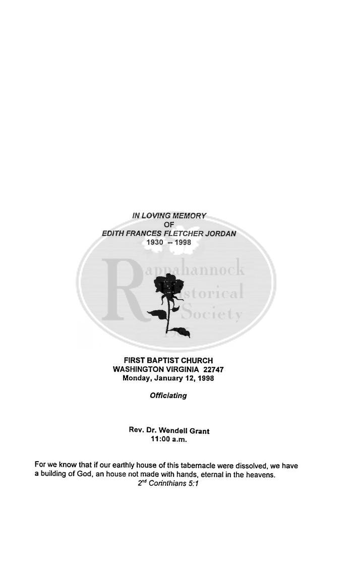 Funeral Program for Edith Frances Fletcher Jordan