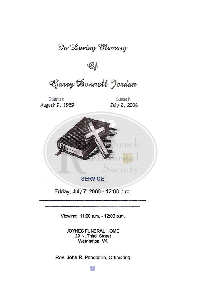 Garry Donnell Jordan Funeral Program