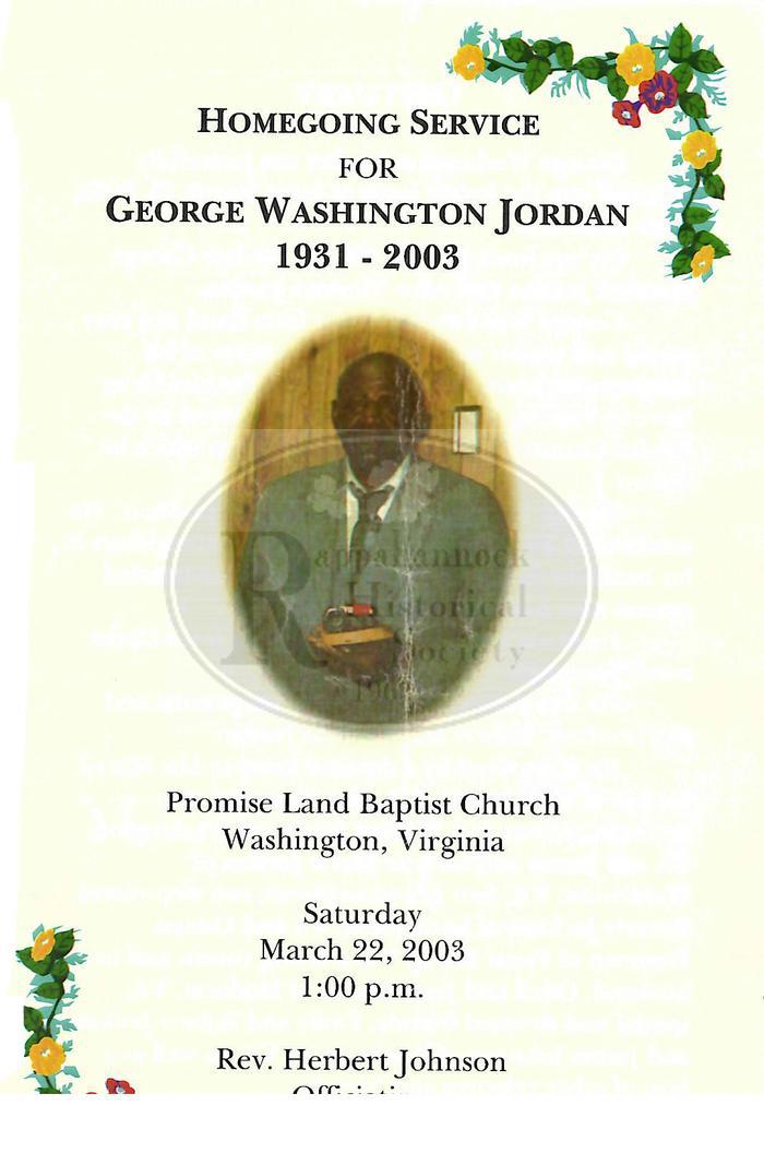 Funeral Program for George Washington Jordan