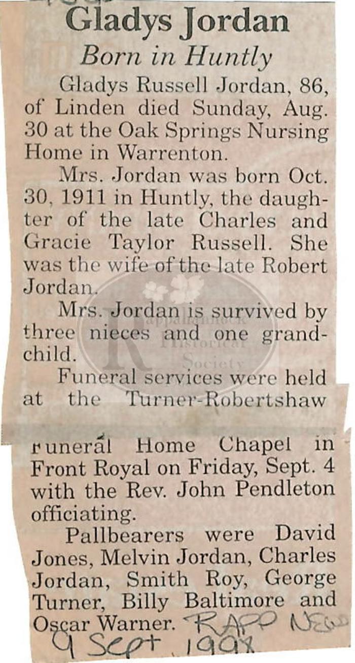 Gladys Jordan Obituary