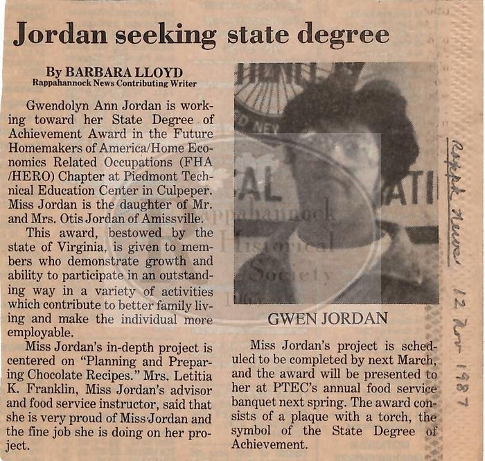 Gwendolyn Ann Jordan Working Towards a Degree at Piedmont Technical