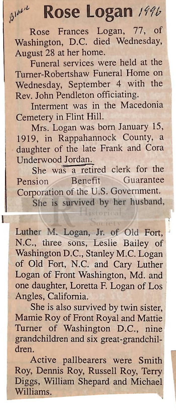 Rose Frances Logan Obituary