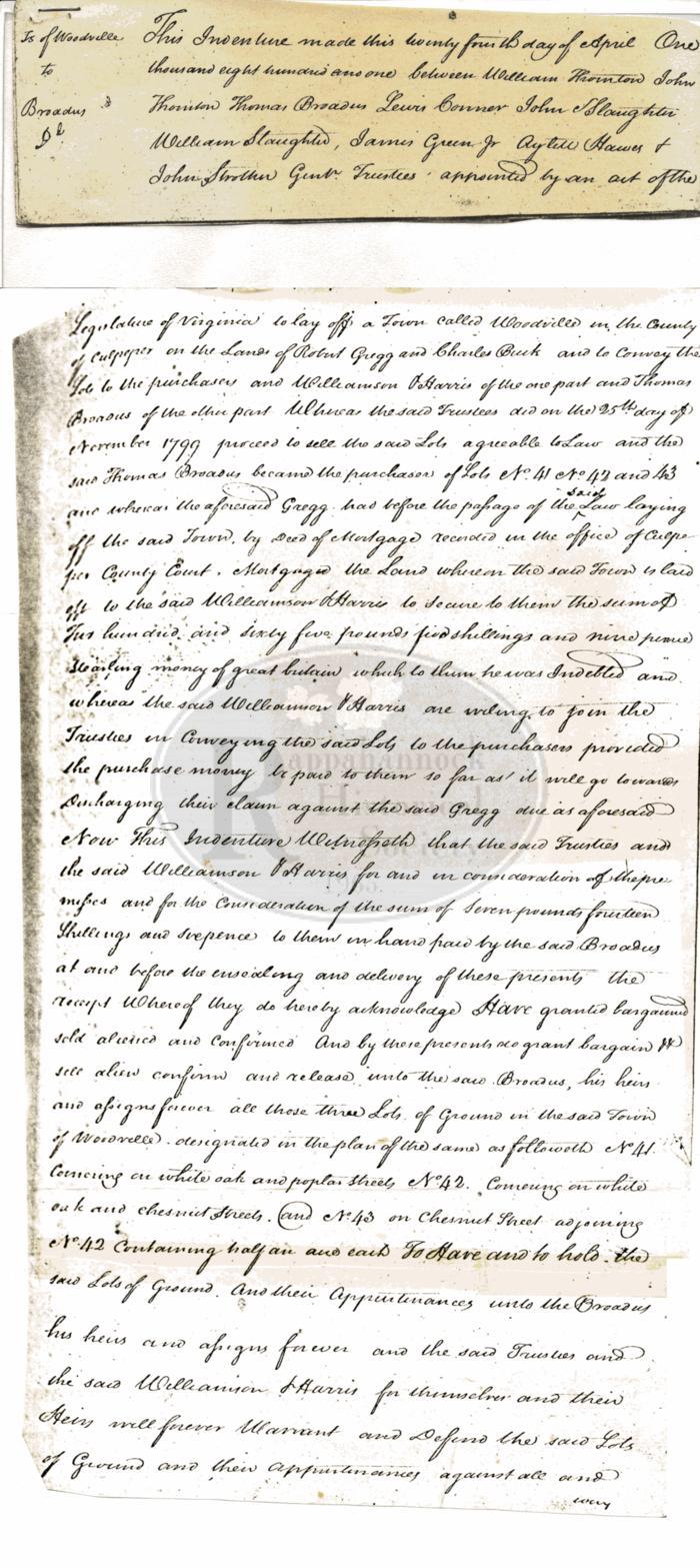 Town Trustees of Woodville to Broadus April 24, 1801
