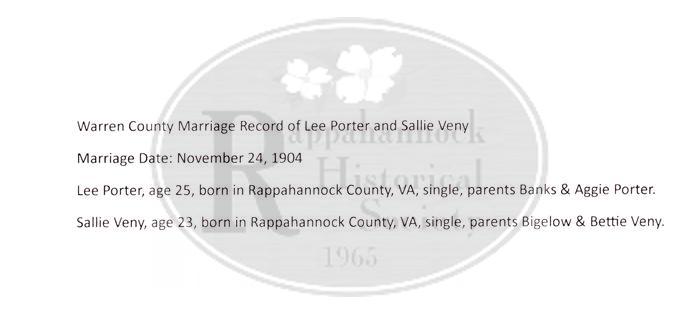 Lee Porter Sallie Veny Marriage Record Transcription