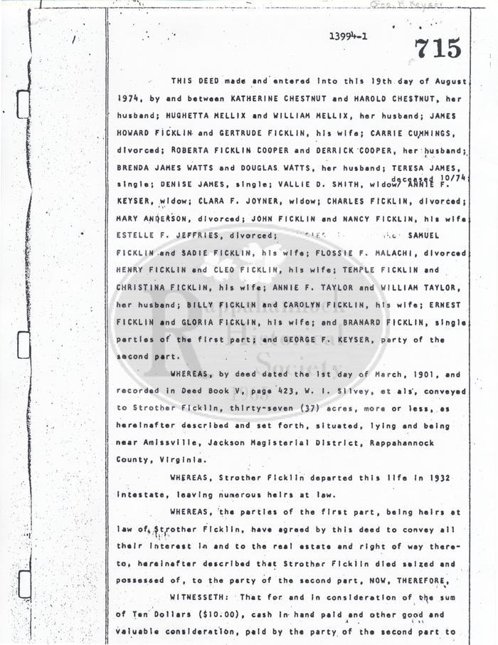 Strother Ficklin Heirs to George Keyser