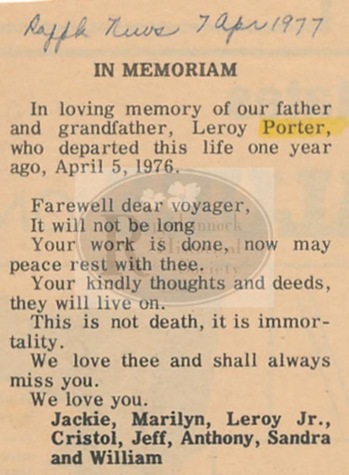 Leroy Porter Memoriam
