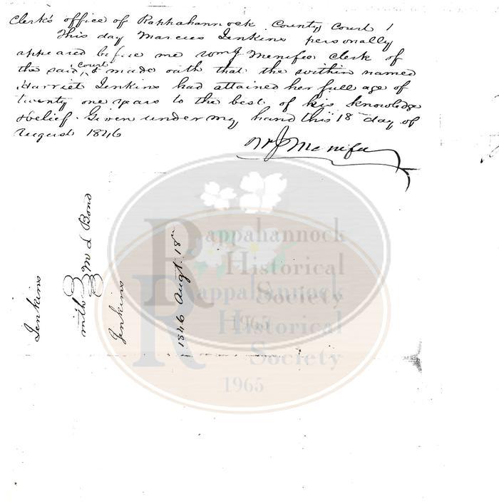 Oath of Age for Harriett Jenkins