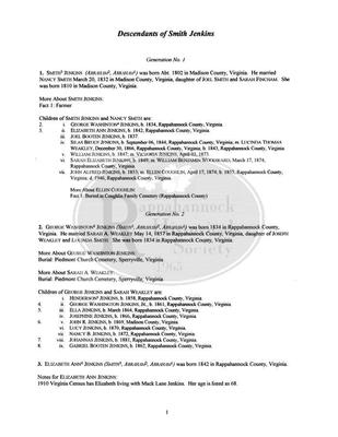 Genealogy Report on Smith Jenkins and his Descendants