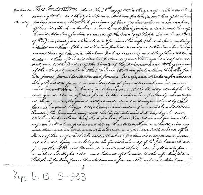 Sale of Abraham Jenkins Estate to Willis Bradley