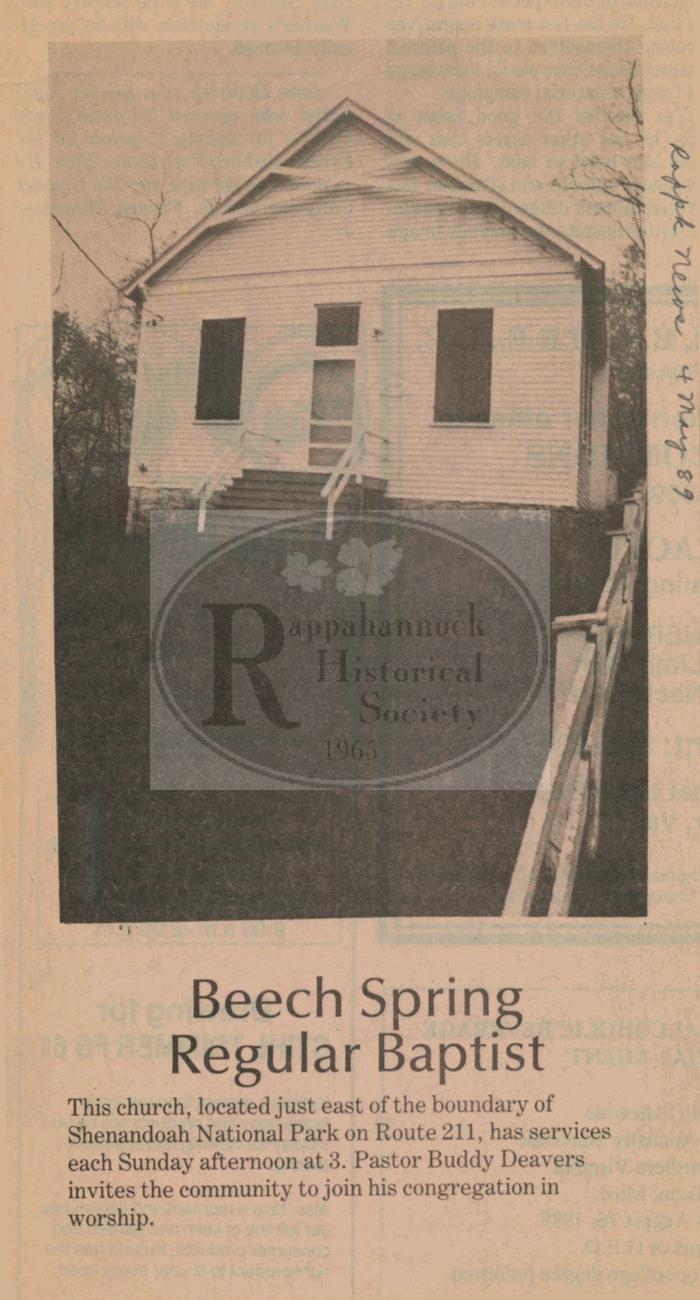 Beech Springs Baptist Church in 1989