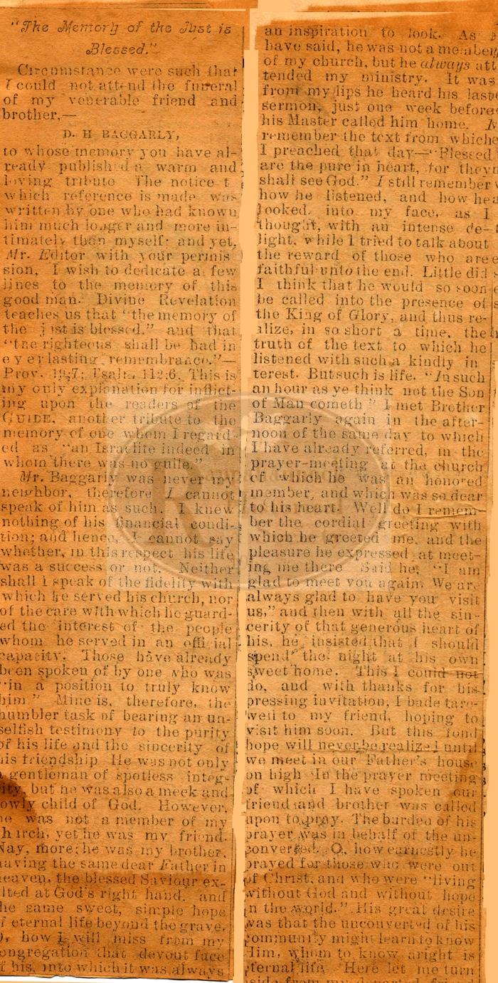Obituary of D. H. Baggarly