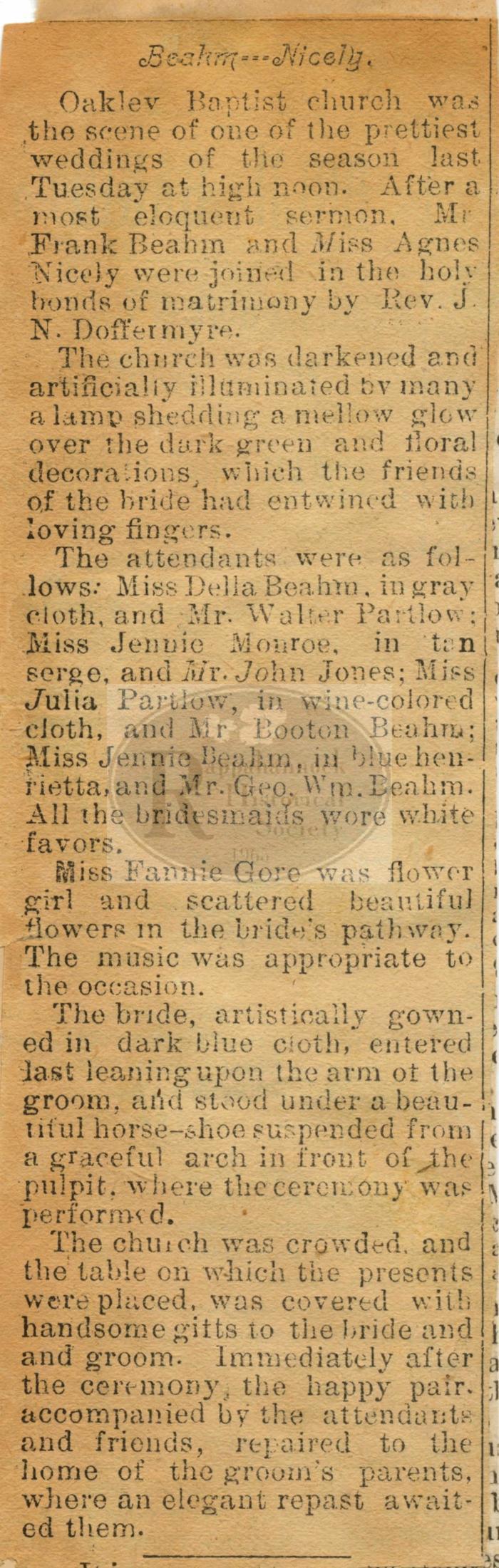 Beahm Nicely Wedding