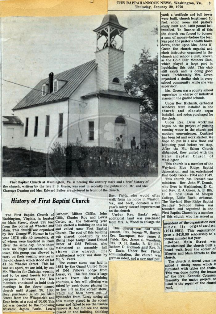 History of First Baptist Church