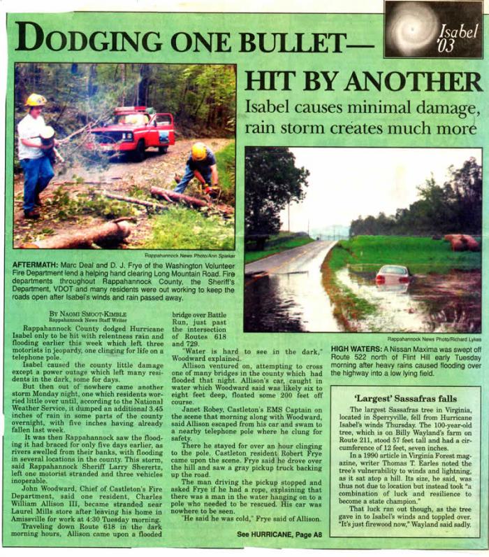 Storm Hits County After Hurricane Isabel Passes Through