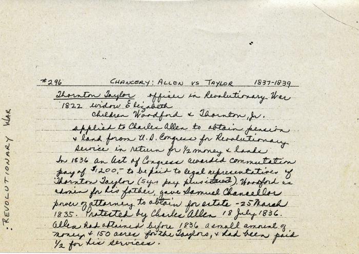 Abstract of Rappahannock County Chancery Record #296