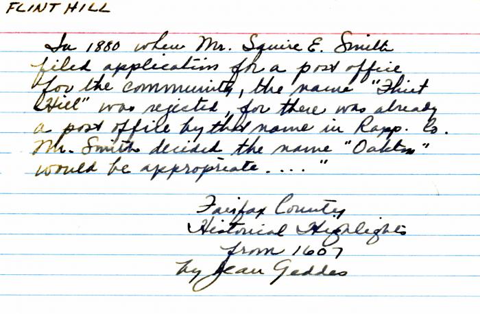 Connection of the Post Office in Oakton VA to the One in Flint Hill